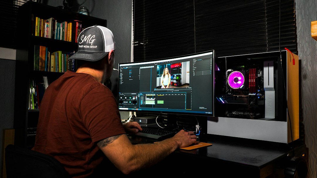 video editor at computer